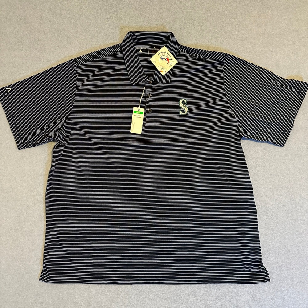 Antigua Mariners Striped Polo Shirt Short Sleeve Stretch Blue White Mens Sz XXL